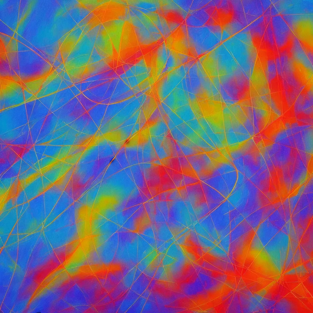 Prompt: an abstract painting showing the geometry of the quantum universe