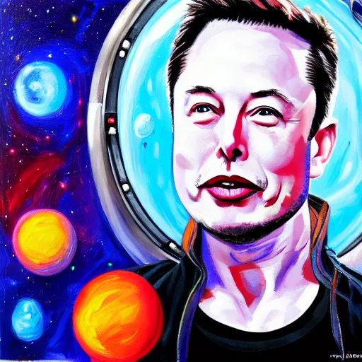 Image similar to elon musk's face against a space background, painting
