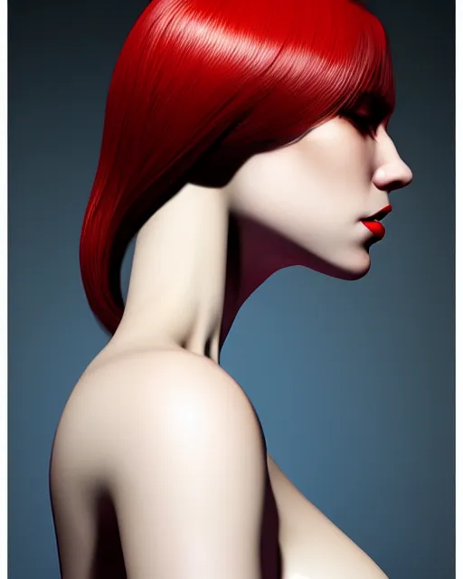 Image similar to side view of torso of pale skin beauty, scandinavian, finnish, black hair, red lips, paint by ilya kuvshinov and ross tran and karol bak and stanley lau and anna dittmann and artgerm and xiaoguang sun and tian zi
