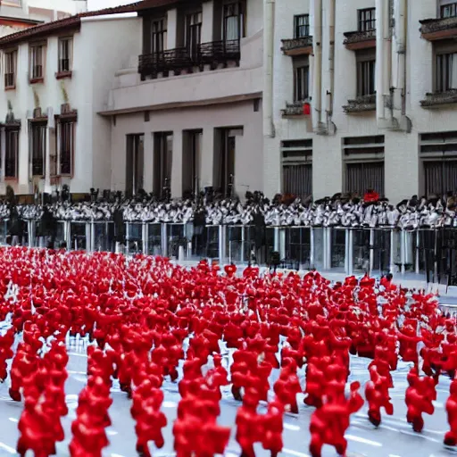 Image similar to screaming kim jong un dolls running through pamplona spain