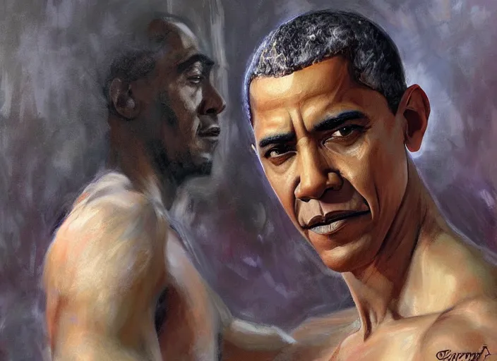 Prompt: a highly detailed beautiful portrait of barack obama as kratos, by gregory manchess, james gurney, james jean