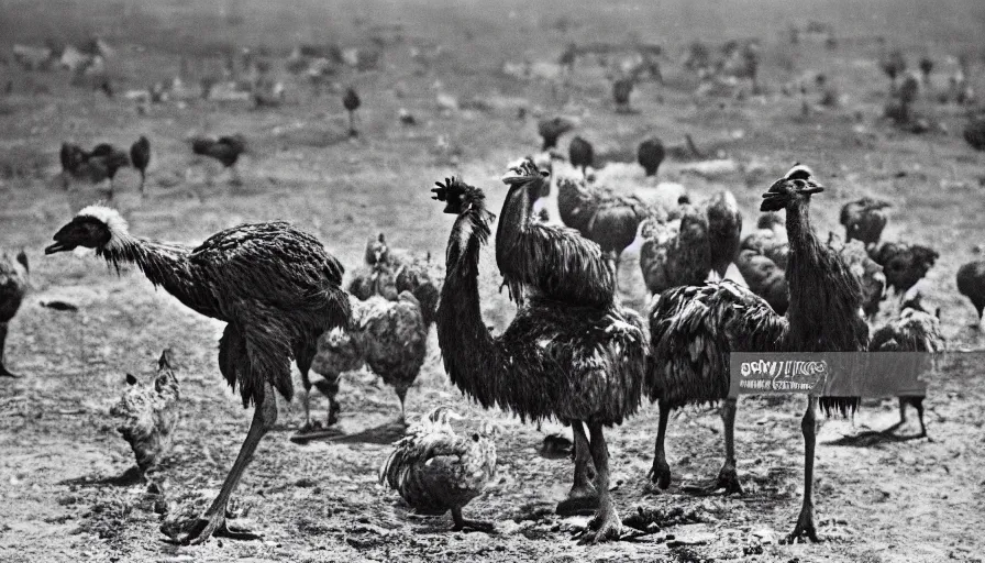 Image similar to the war of 1920 between the ostrich and the chicken army, 4k photography award winning,