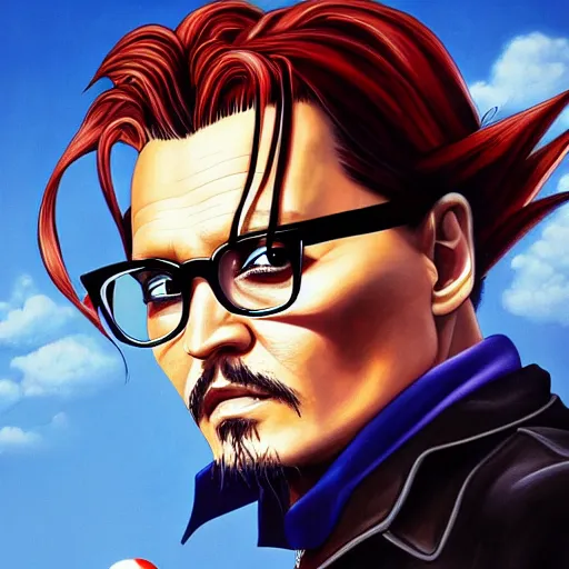 Prompt: portrait painting of johnny depp, art by akira toriyama, 4 k, dragon ball artstyle, cel shaded, highly detailed, epic lighting