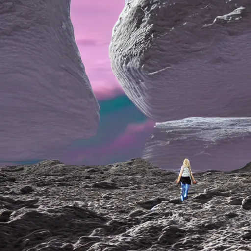 Image similar to girl walking on an alien planet