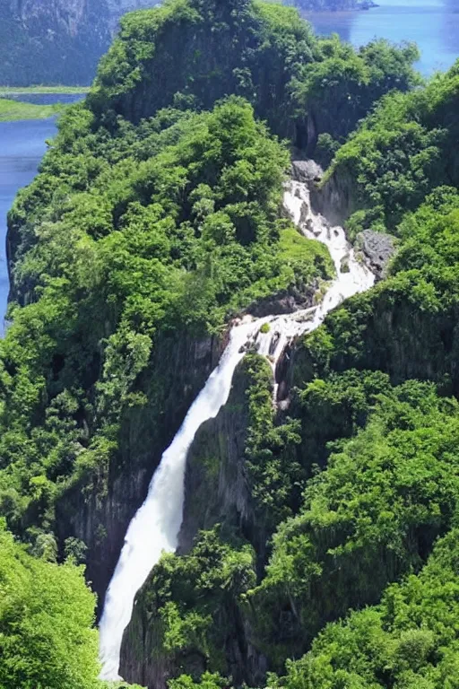 Prompt: A floating island with a very very very very very very very very beautiful waterfall