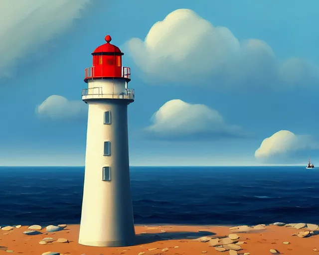 Image similar to painting of lighthouse in the sea by goro fujita, cinematic shot, exquisite lighting, clear focus, brush stroke, plain background, soft painting