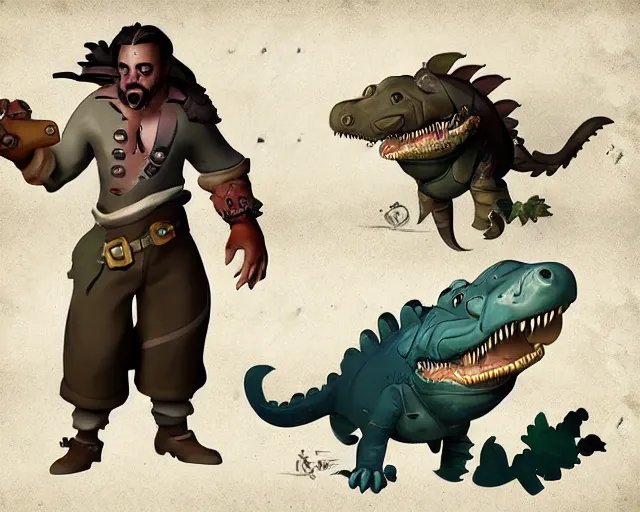 Image similar to sea of thieves animal character concept art for an alligator, cgsociety, trending on artstation, rare ltd,