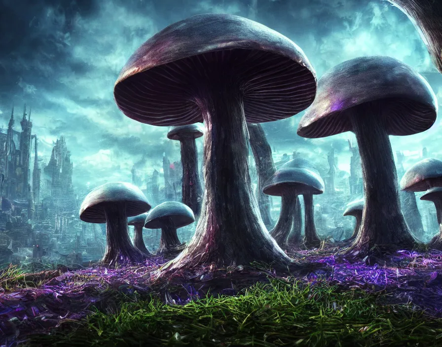Prompt: trippy giant eldritch mushrooms in city, realistic, beautiful texture, beautiful graphics, fantasy artwork, very beautiful scenery, hd, hdr, ue 5, ue 6, unreal engine 5, cinematic 4 k wallpaper, 8 k, ultra detailed