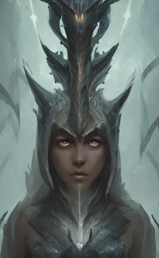 Image similar to female archfiend, flawless symmetrical pretty cute face, greg rutkowski, 8 k, shallow depth of field, intricate detail, concept art,