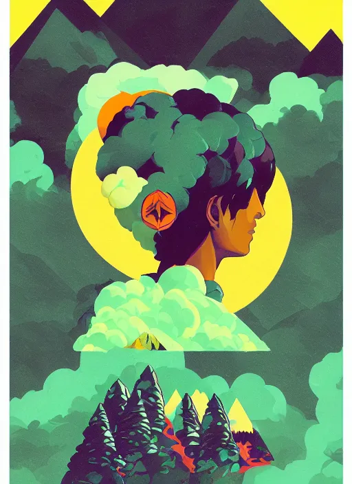 Image similar to profile picture by sachin teng x ofwgkta, mountain top, marijuana, organic painting, hard edges, masterpiece, smoke clouds, asymmetrical, green, matte paint, energetic