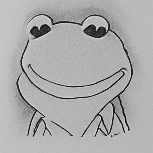 Image similar to low detail pencil sketch of kermit the frog
