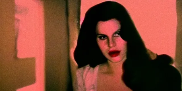 Prompt: lana Del Rey as a serial killer, video still, 80s home video