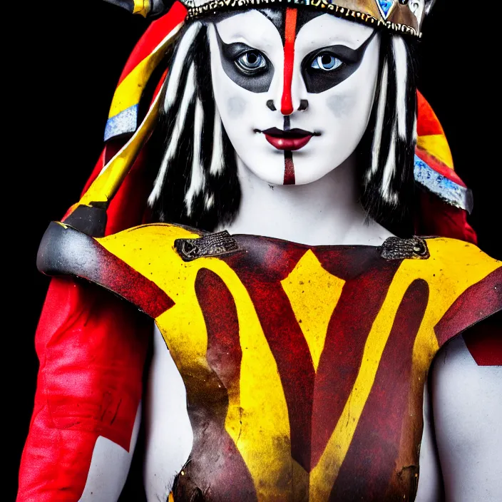 Image similar to full body photograph of a very beautiful harlequin warrior. extremely detailed. dslr. 8 5 mm.