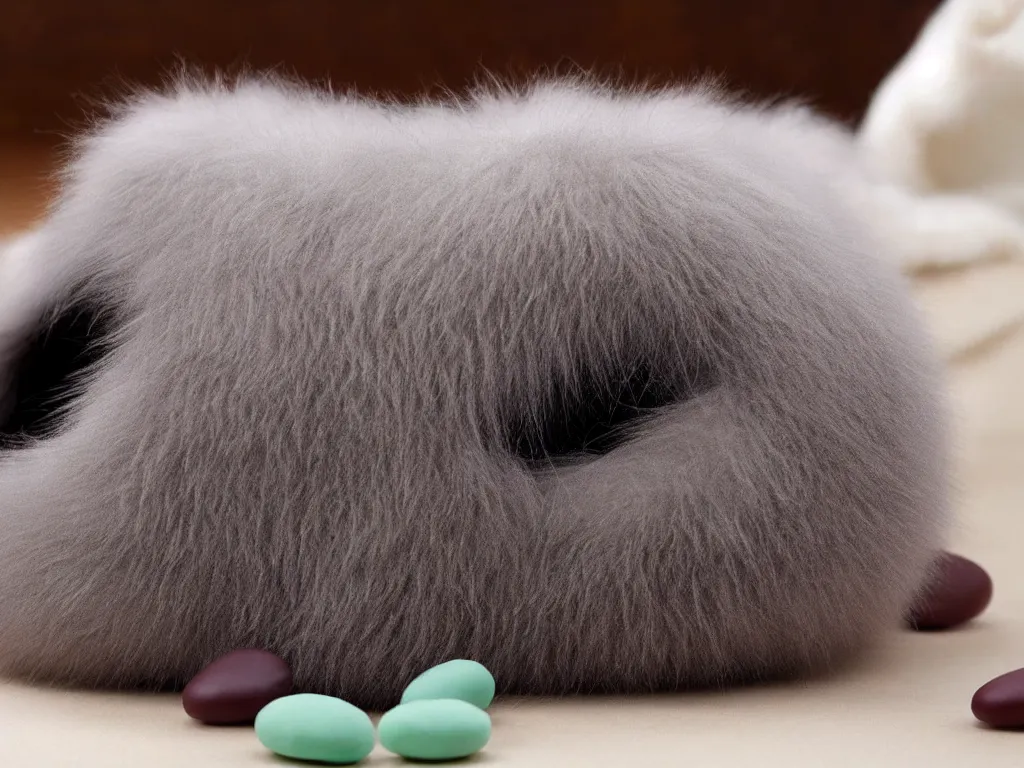 Image similar to a fur covered jelly bean shape