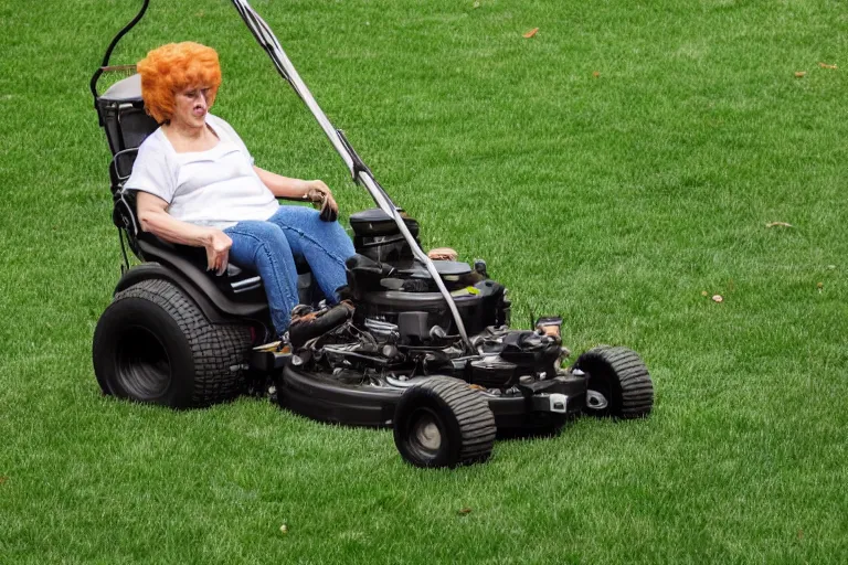 Prompt: The Garfield lawn mower