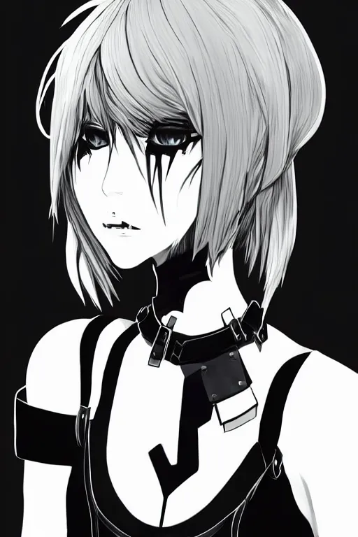 Image similar to a portrait of 2B from Nier Automata in the style of Yoji Shinkawa