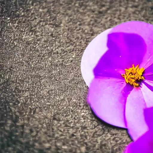 Image similar to closeup photo of 1 lone purple petal flying above a city, city park, aerial view, shallow depth of field, cinematic, 8 0 mm, f 1. 8