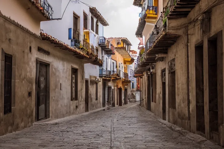 Prompt: Cinematography of navalguijo street in Avila by Emmanuek Lubensky