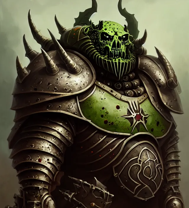 Image similar to armor _ portrait _ heros _ warhammer _ 4 _ 0 _ k _ - pestilence, nurgle warrior, champion _ the _ primarchs _ emperor _ by _ johannes _ helgeson _ animated _ with _ vfx _ concept _ artist _ _ illustrato by ruan jia