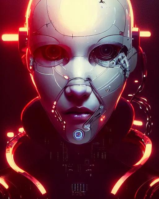 Prompt: cyborg removing her human mask revealing wires and gears behind her face, white mask, futuristic, y2k aesthetic, dramatic lighting, illustration by Greg rutkowski, yoji shinkawa, 4k, digital art, concept art, trending on artstation