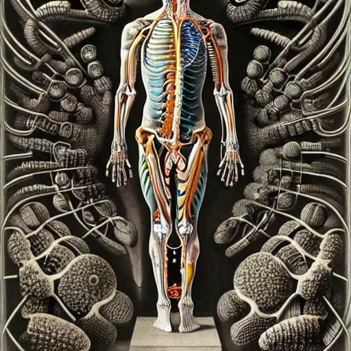 Prompt: mark zuckerberg cyborg anatomy by ernst haeckel, masterpiece, vivid, very detailed