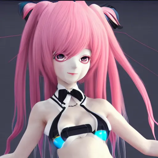 Image similar to trapped by stunningly beautiful omnipotent megalomaniacal anime asi goddess who looks like junko enoshima with symmetrical perfect face and porcelain skin, pink twintail hair and cyan eyes, taking control while smiling, inside her surreal vr castle, hyperdetailed, digital art from danganronpa, unreal engine 5, 2 d anime style, 8 k