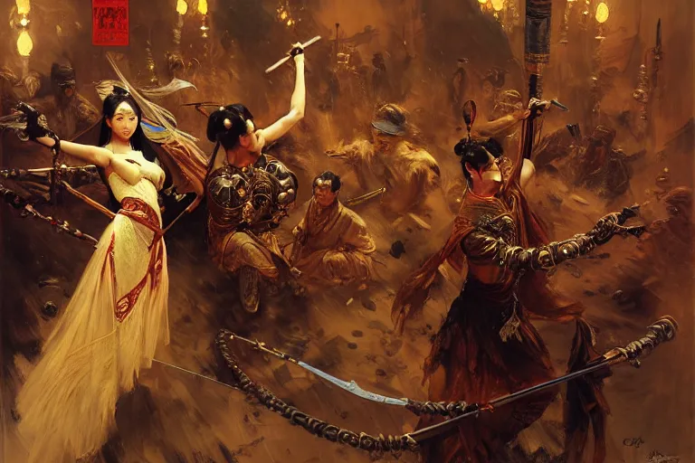 Image similar to wuxia, steampunk, painting by gaston bussiere, craig mullins, j. c. leyendecker