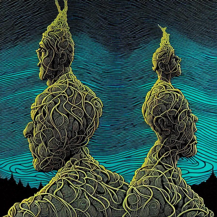 Image similar to A highly detailed crisp god like figure with small and intricate details by dan mumford and Eyvind Earle