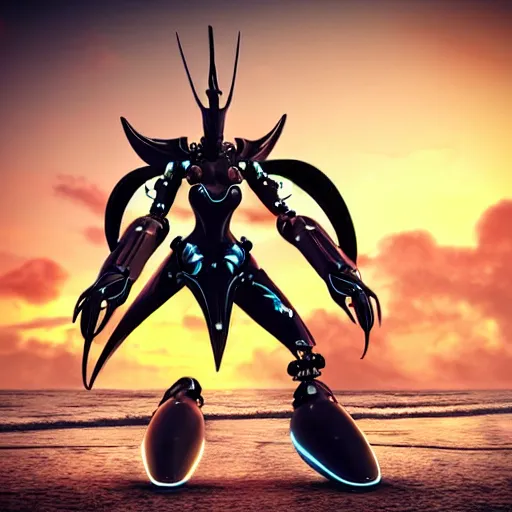 Prompt: looking up at a highly detailed 300 foot tall giant exquisite beautiful female warframe, as an anthropomorphic robot dragon, posing elegantly over your tiny form, camera on the ground, at the beach on a sunset, sleek streamlined design, streamlined matte black armor, sharp detailed claws, detailed sharp robot dragon feet, giantess shot, upward shot, ground view shot, front shot, cinematic shot, high quality warframe fanart, captura, realistic, professional digital art, high end digital art, furry art, giantess art, anthro art, DeviantArt, artstation, Furaffinity, 8k HD render, epic lighting