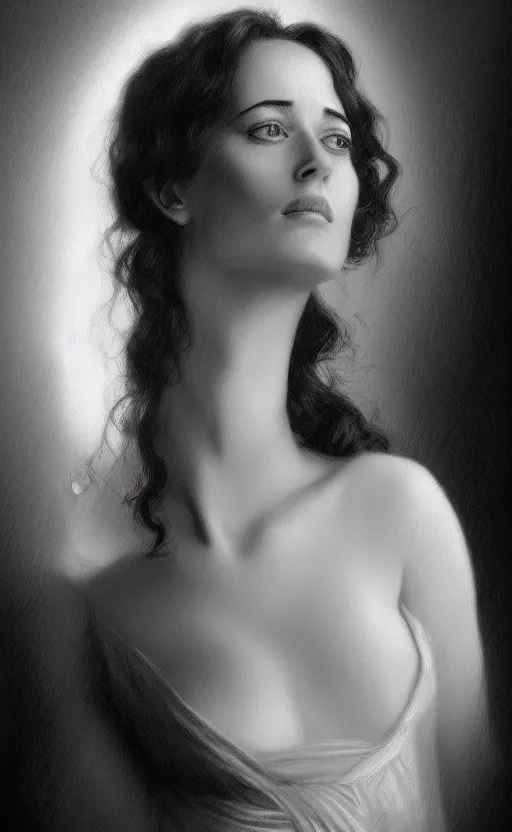 Image similar to portrait en buste eva green, vesper lynd vannessa ives, traditional corsican, intricate, highly detailed, artstation, illustration, jurgens, rutkowski, bouguereau