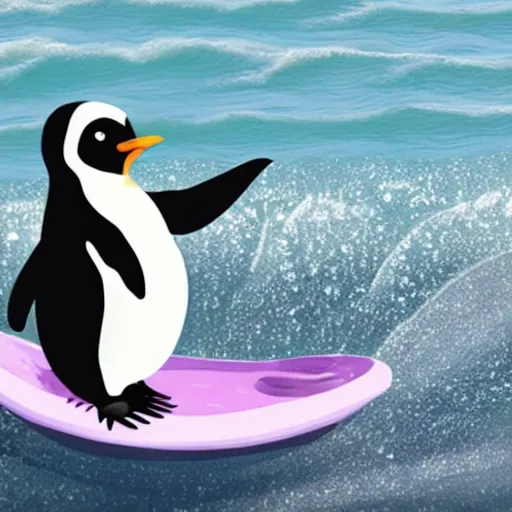 Prompt: a penguin surfing in a bathtub