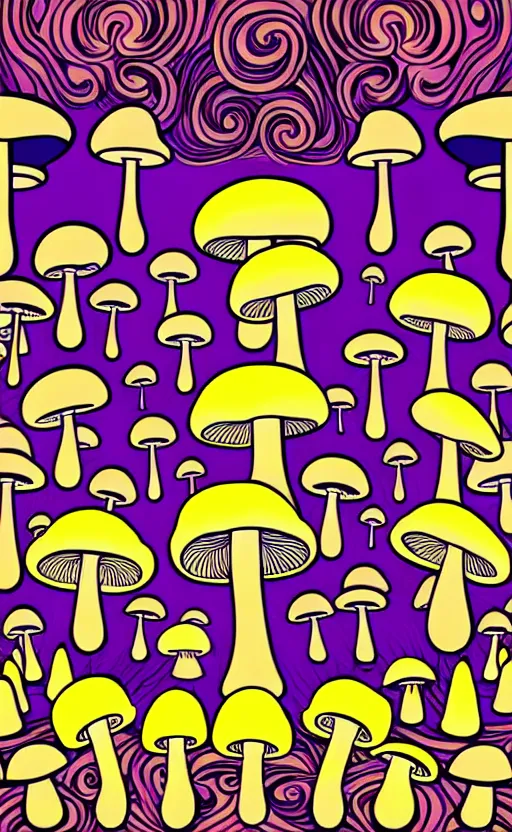 Image similar to psychedelic mushrooms with faces wide angle shot, white background, vector art, illustration by frank frazetta