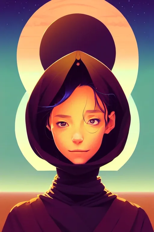 Image similar to single hermit in the desert, smooth face, centered median photoshop filter cutout vector behance hd by artgerm, jesper ejsing, by rhads, makoto shinkai and lois van baarle, ilya kuvshinov, rossdraws, illustration, art by ilya kuvshinov and gustav klimt