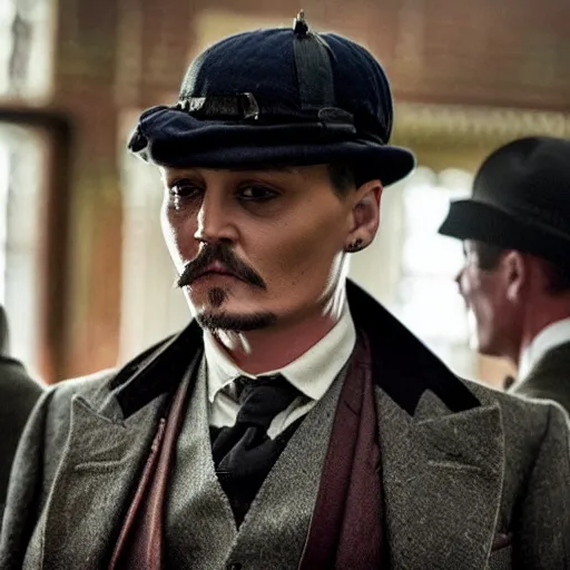 Prompt: Johnny Depp in Peaky Blinders very detail 4K quality super realistic