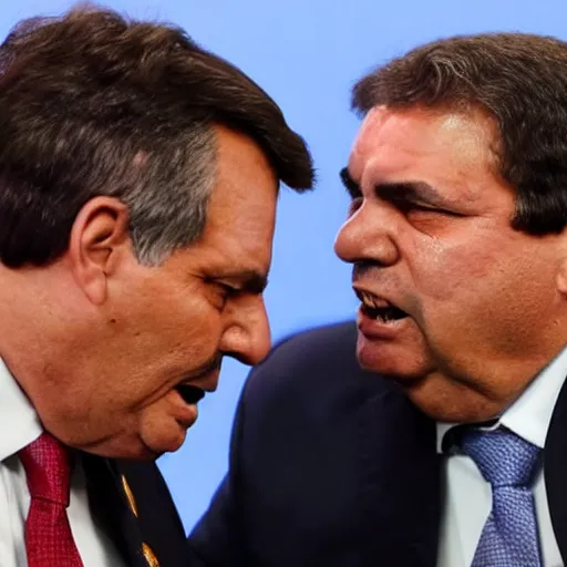 Prompt: jair bolsonaro and Luiz ignácio Lula da Silva fighting to the death