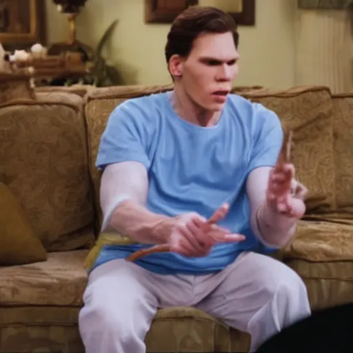 Image similar to Live Action Still of Jerma in Weekend at Bernie's, real life, hyperrealistic, ultra realistic, realistic, highly detailed, epic, HD quality, 8k resolution, body and headshot, film still