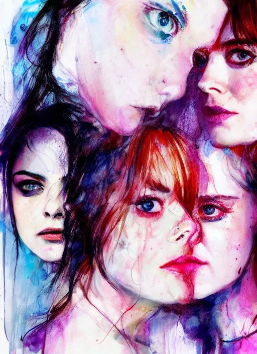 Prompt: emma stone, elle fanning, chloe grace moretz, eva green, by agnes cecile