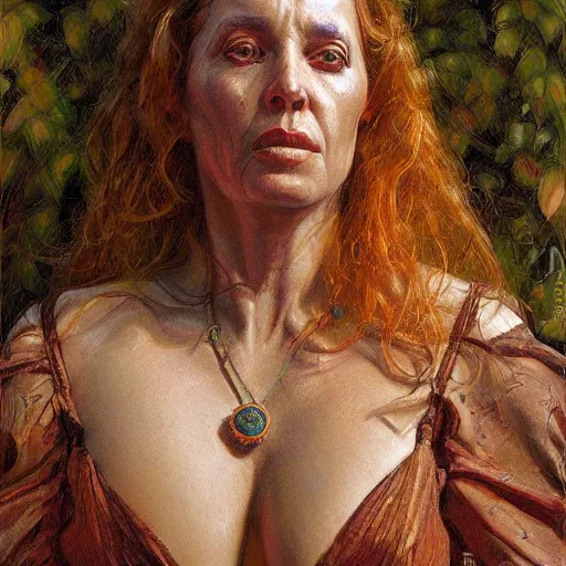 Image similar to portrait of an unusual female survivor, by donato giancola.