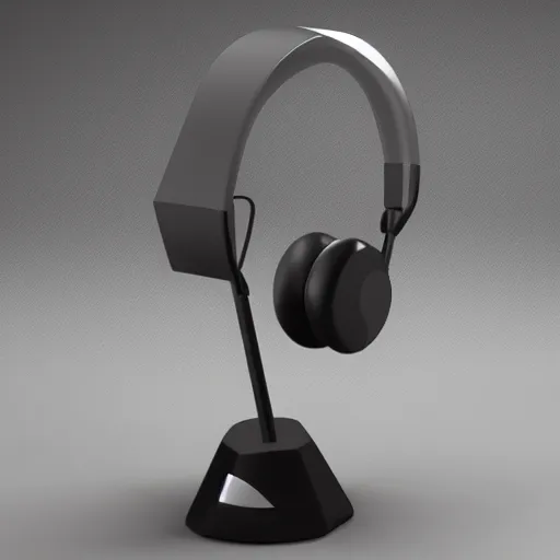 Prompt: headphone ( ( stand ) ), futuristic, techno, cyberpunk, product design, 3 d render, concept, fun, swag