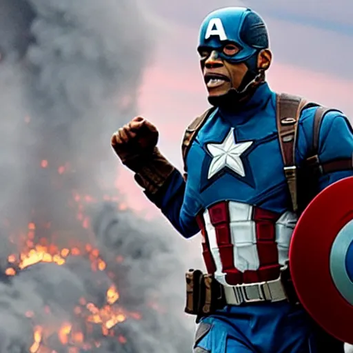 Image similar to film still of Samuel L Jackson as Captain America, in new Avengers film