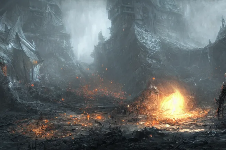 Image similar to collaborative environment concept art by Feng Zhu and Hidetaka Miyazaki, in the style of Dark Souls