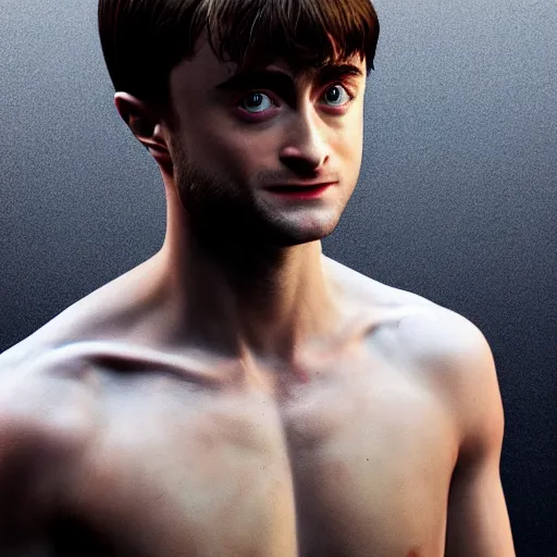 Image similar to photorealistic daniel radcliffe is ripped. hyperdetailed photorealism, 1 0 8 megapixels, amazing depth, high resolution, 3 d shading, 3 d finalrender, 3 d cinematic lighting, glowing rich colors, psychedelic overtones, artstation concept art.