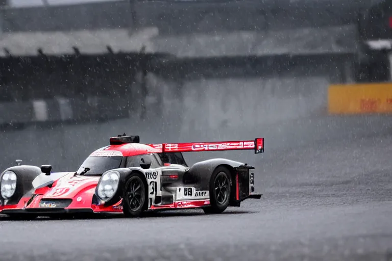 Image similar to beautiful, japanese japanese art art of the porsche 9 1 9 in heavy rain at circuit de spa - francorchamps, 8 k