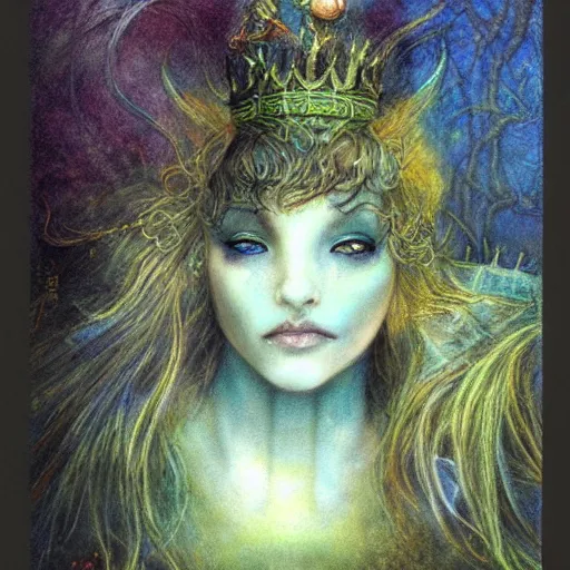 Image similar to queen of the dreamlands, misty night, beautiful! coherent! by brian froud, deep colors, strong lines, high contrast