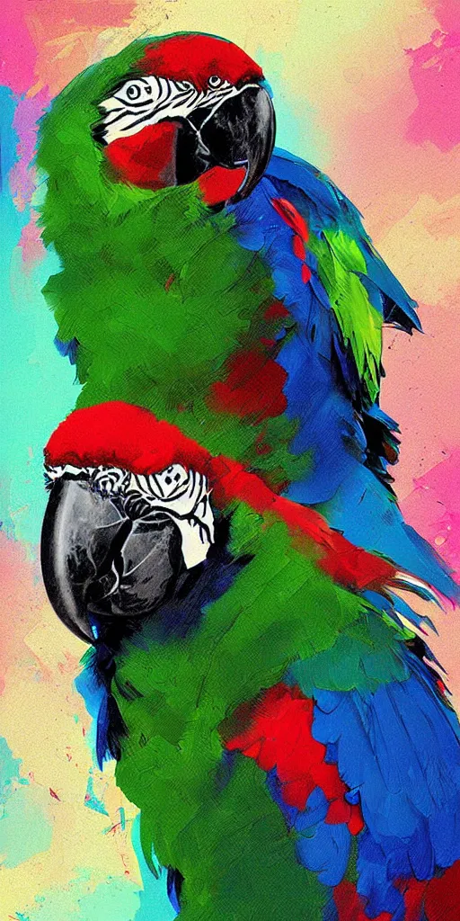 Image similar to digital painting, digital art, bill sienkiewicz, parrot