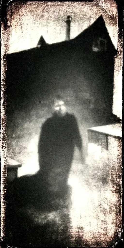 Prompt: still of a horrid vampiric creature hiding in a barn, horror movie, grainy, faded, polaroid, found footage