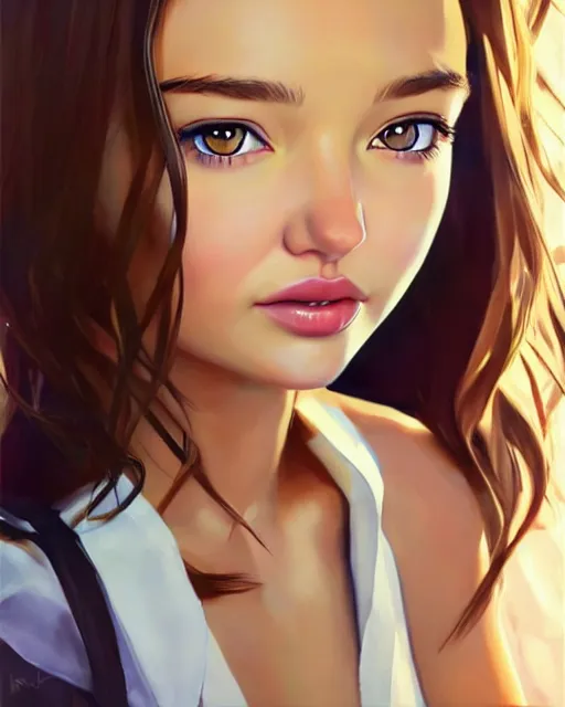 Image similar to portrait of Miranda Kerr as Anime girl cute-fine-face, full body! pretty face, realistic shaded Perfect face, fine details. Anime. realistic shaded lighting by Ilya Kuvshinov Giuseppe Dangelico Pino and Michael Garmash and Rob Rey