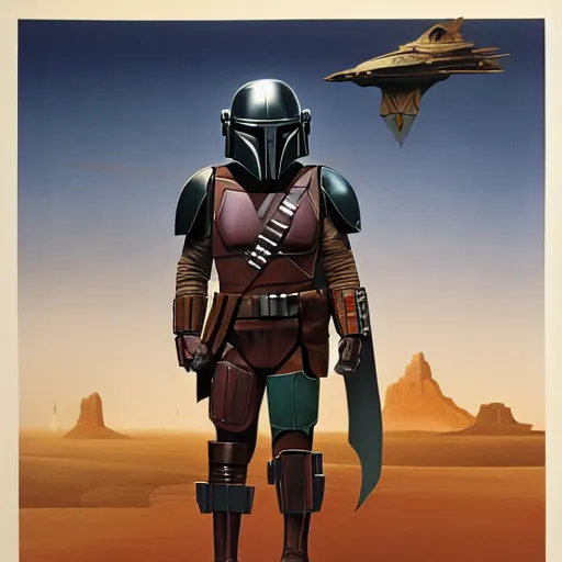 Image similar to A poster for The Mandalorian, designed and painted by ralph mcquarrie