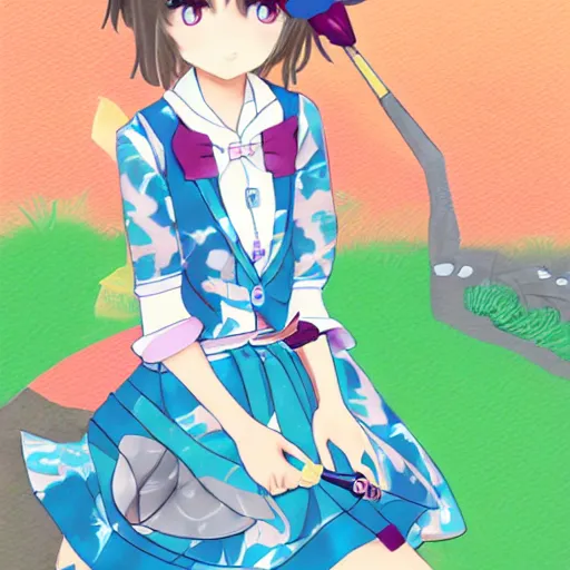 Prompt: yuri tamura with a fish dress anime trending illustration by tanigawa