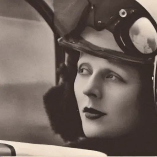 Prompt: scene from a 2 0 1 0 film set in 1 9 3 5 showing a woman pilot
